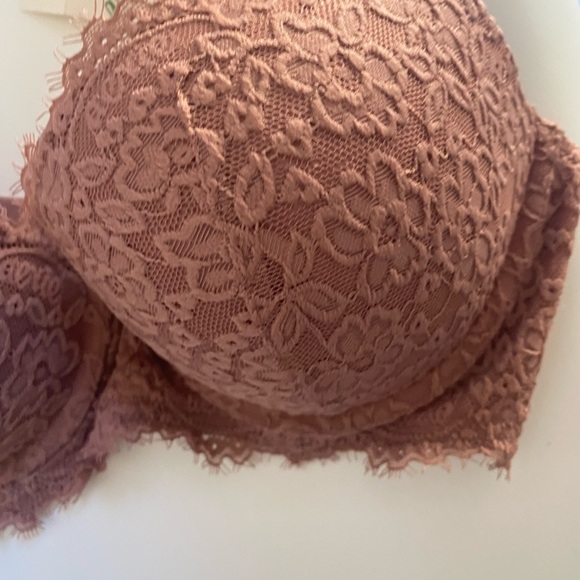 New NWT Aerie Real Power Plunge Push Up Eyelash Lace Bra Rose Pink Mauve 36C - Picture 3 of 6